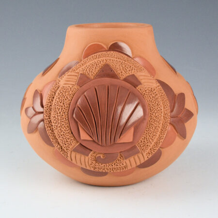 Alternative view of Garcia, Tammy -"Wisdom and Water" Three Color Carved Turtles Jar (2025)