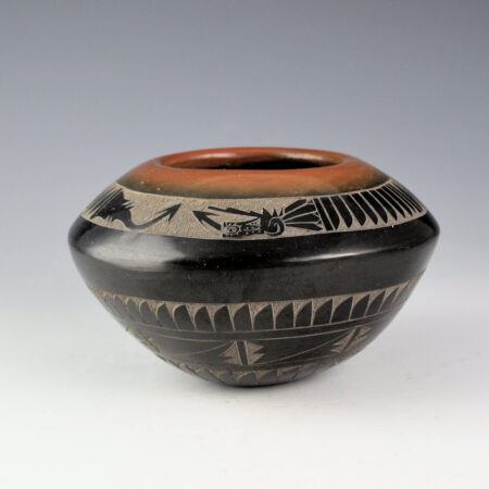 Tapia, Tom - Black-and-Sienna Jar with Avanyu and Feathers (1990s)