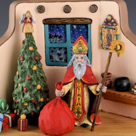 Alternative view of Arthur Lopez - "San Nicholas in Old Santa Fe" Wood Carving