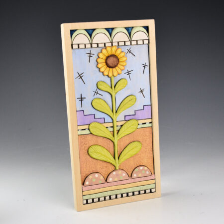 Alternative view of Honyouti, Mavasta - "Sunflower and Dragonflies" Relief-Carved Cottonwood Plaque