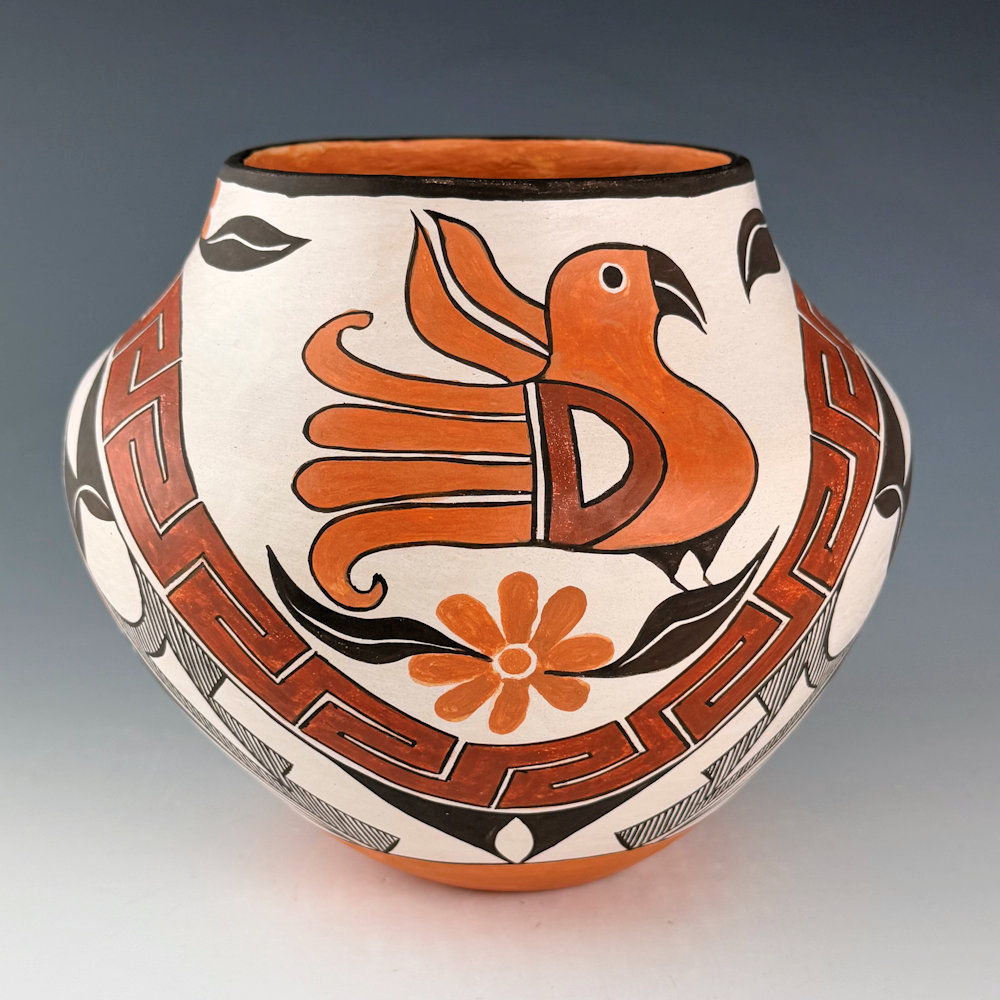 Juanico, Marie Sanchez -Water Jar with Rainbow and Parrots (1990s)