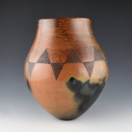 Alternative view of Cling, Alice - Tall Long Jar with Incised Clouds and Mountains