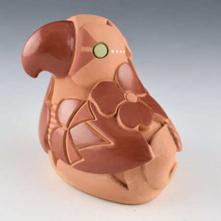 Alternative view of Borts-Medlock, Autumn - Polychrome Clay Parrot with Carved Flowers and Clouds