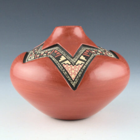 Fragua, BJ - Red Jar with Carved Star and Polychrome Corn Designs (1990s)