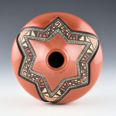 Alternative view of Fragua, BJ - Red Jar with Carved Star and Polychrome Corn Designs (1990s)