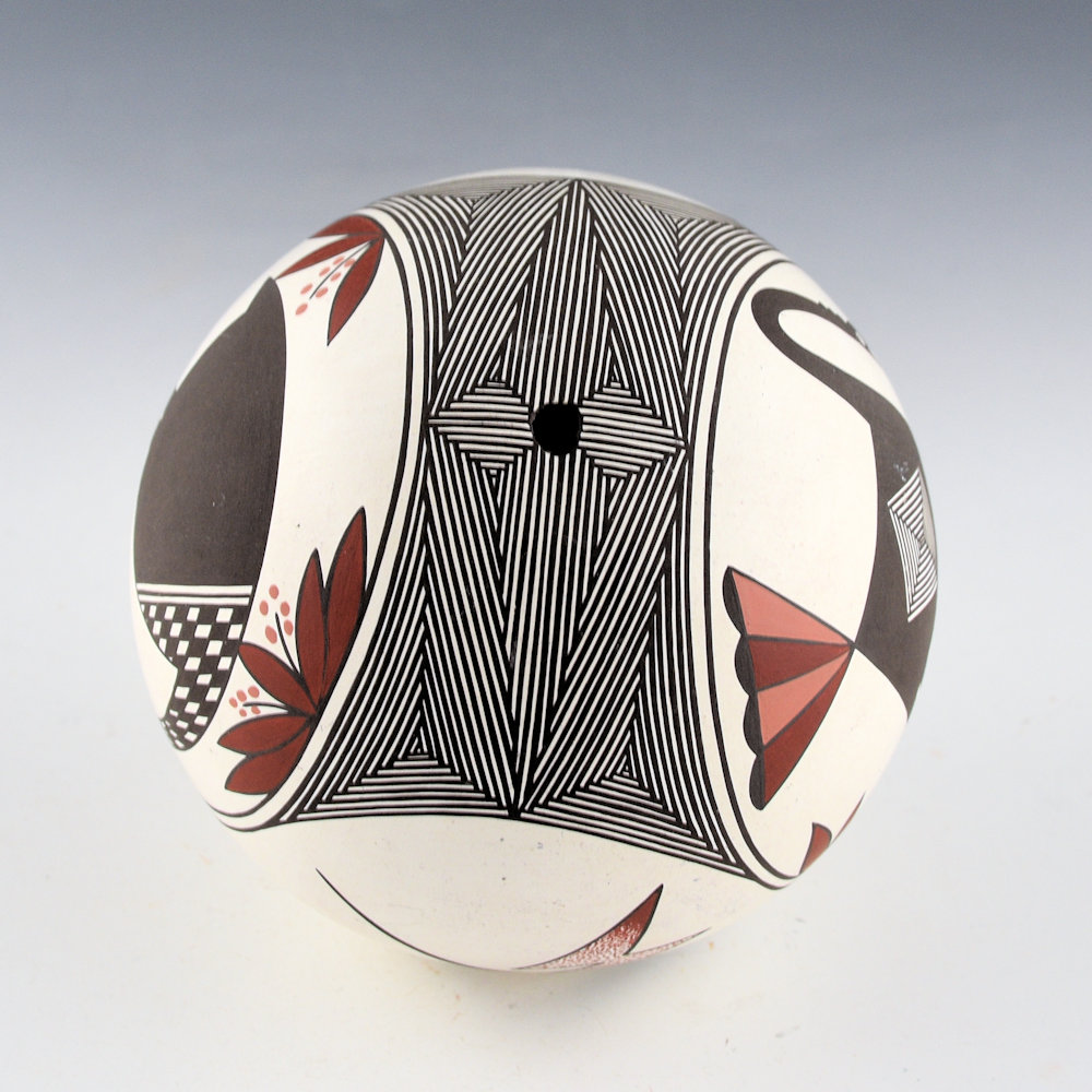 Natseway, Charmae - Large Seedpot with Mimbres Turkey and Crane (1990s) - Image 4