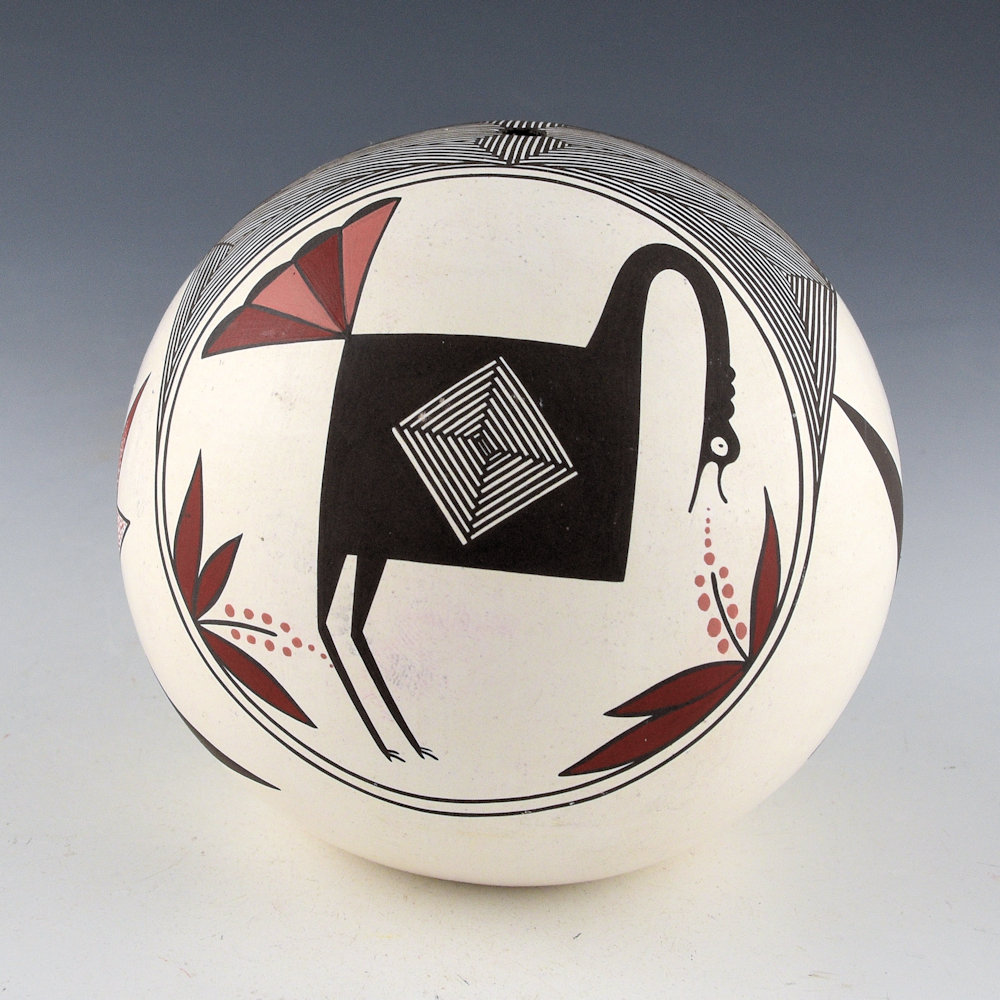 Natseway, Charmae - Large Seedpot with Mimbres Turkey and Crane (1990s)