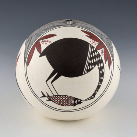 Alternative view of Natseway, Charmae - Large Seedpot with Mimbres Turkey and Crane (1990s)