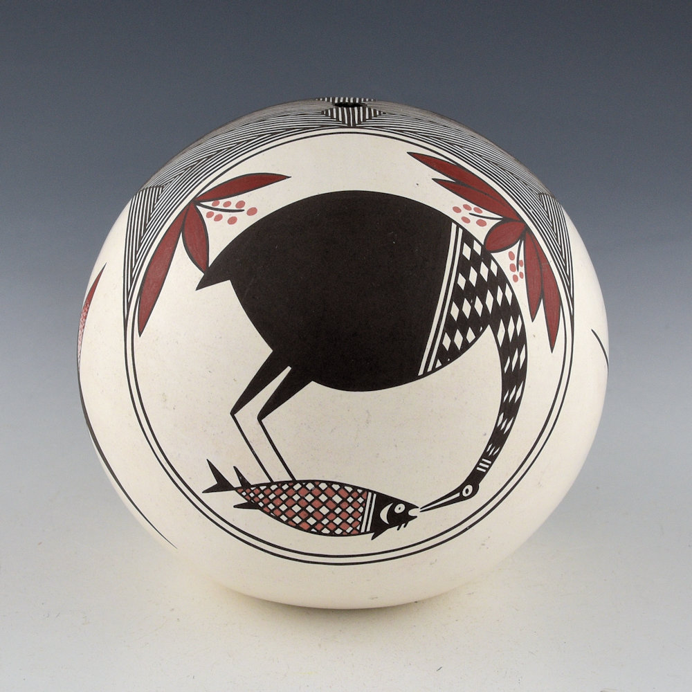 Natseway, Charmae - Large Seedpot with Mimbres Turkey and Crane (1990s) - Image 2