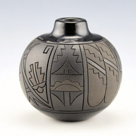 Curran, Dolores - "Poly-Tonal" Jar with Feathers and Rain Clouds