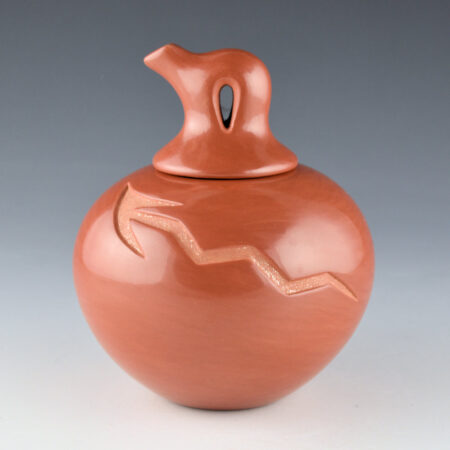 Tse-Pe, Dora - Red Bowl with Carved Lightning and Bear Lid (1991)