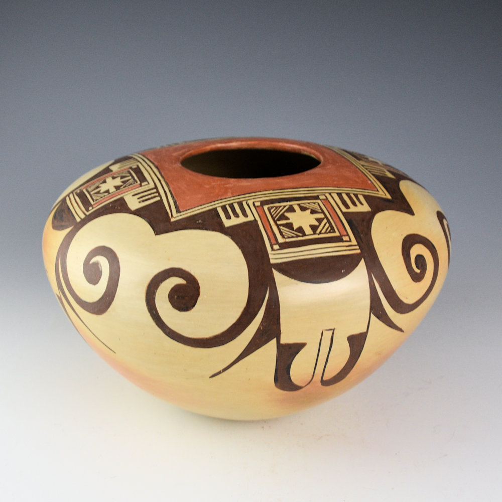 Nampeyo, Elva Tewaguna - 8.5" Wide Bowl with Eagle Tail Design (1960s)