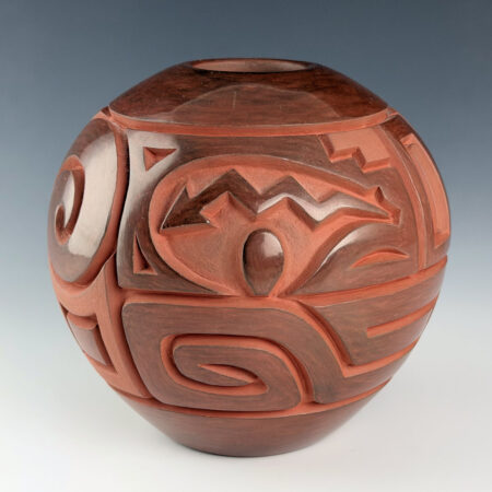 Begay, Jr., Harrison - Brown Fired Bowl with Carved Heartline Bear (2012)