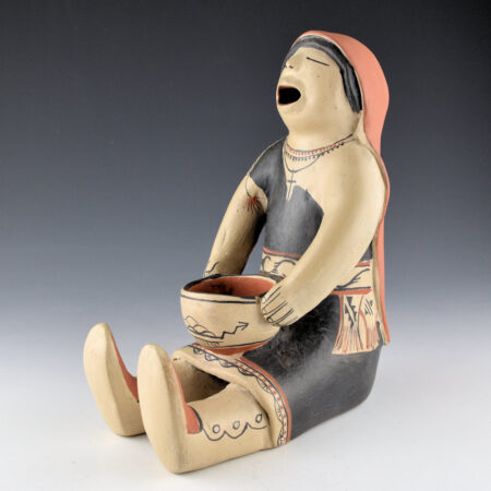 Cordero, Helen - "Singing Mother" Clay Figure with Cochiti Bowl (1970s)