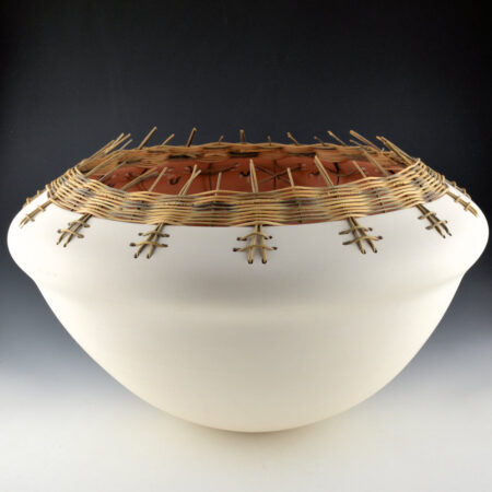 Alternative view of Stevens, Jacquie - 17" Wide Double Shoulder White Jar with Woven Basket Rim (2008)