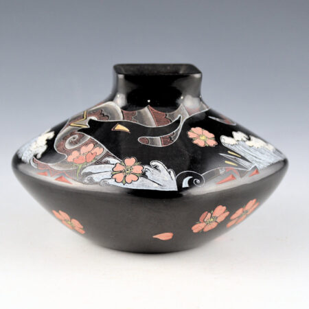 Tafoya, Jennifer - "Avanyu and Cherry Blossoms" Square Neck Square Jar
