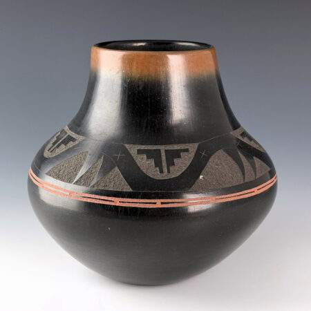 Alternative view of Tafoya, Juan - Black-and-Sienna Jar with Avanyu and Turquoise (1981)