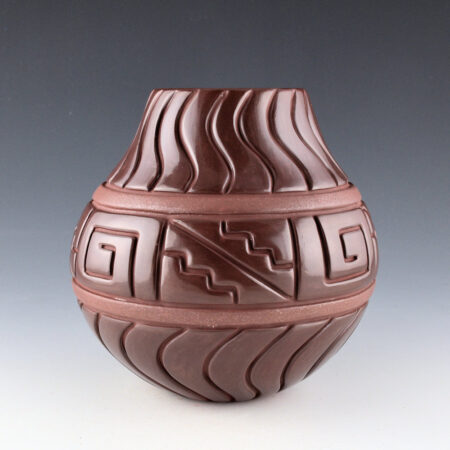 Tafoya-Sanchez, Linda - Plum-Colored Jar with 40 Waves, Clouds, and Lightning