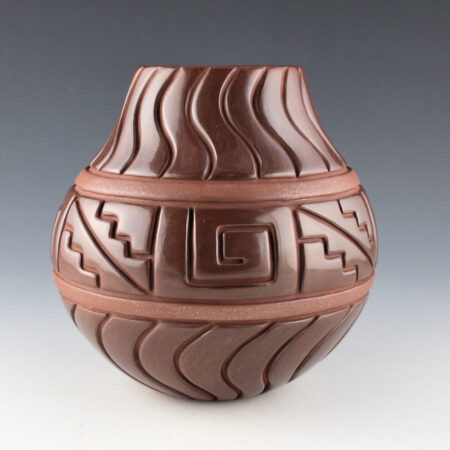 Alternative view of Tafoya-Sanchez, Linda - Plum-Colored Jar with 40 Waves, Clouds, and Lightning