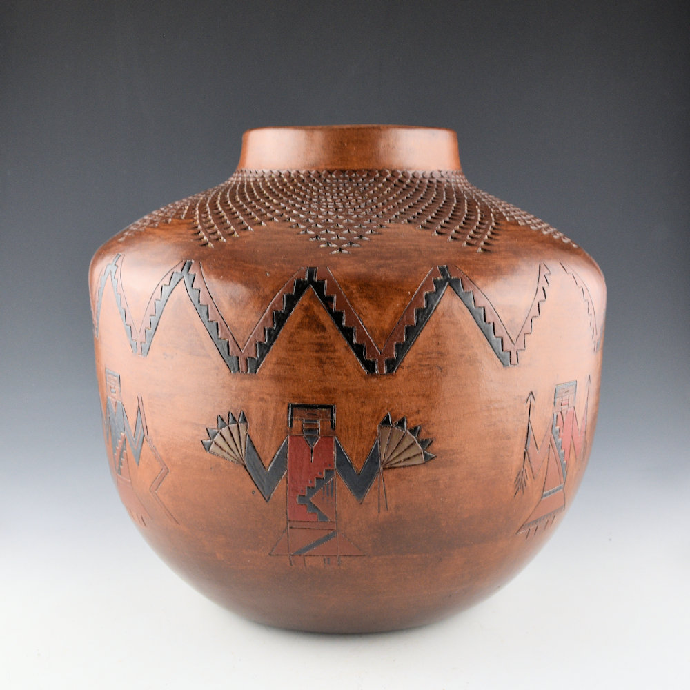 Williams, Lorraine - 10" Wide Storage Jar with 7 Yei Figures, Clouds and Corrugated Star Design - Image 3