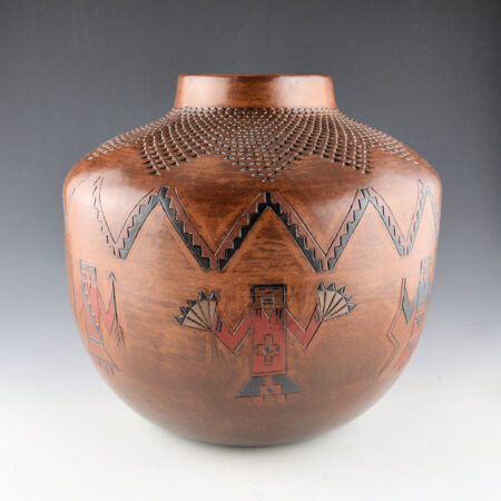 Alternative view of Williams, Lorraine - 10" Wide Storage Jar with 7 Yei Figures, Clouds and Corrugated Star Design