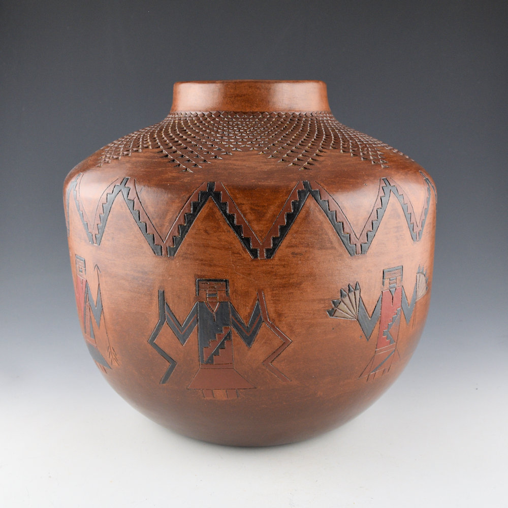 Williams, Lorraine - 10" Wide Storage Jar with 7 Yei Figures, Clouds and Corrugated Star Design - Image 5