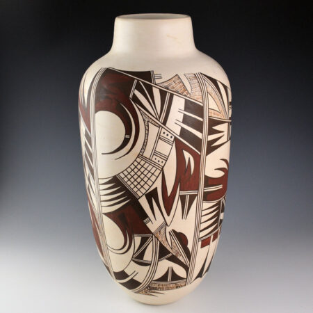 Navasie, Marianne - 17" Tall Jar with Swirling Bird Designs (1980s)