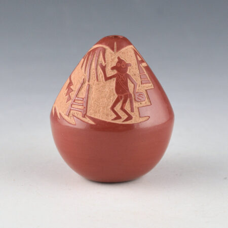 Alternative view of Tafoya, Ray  - Red Seedpot with Mudheads and Kiva Ladder (1980)