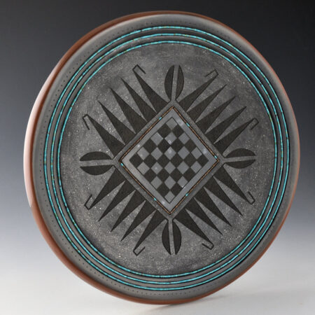Sanchez, Russell  - 11.5" Black and Sienna Plate with Corn and Seed Designs