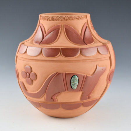 Garcia, Tammy - "The Beauty Within" Mountain Lion Jar with Flowers and Turquoise