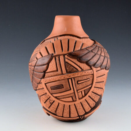 Alternative view of Polacca, Thomas - Jar with Carved Eagle Dancer and Tewa Sun (1990s)