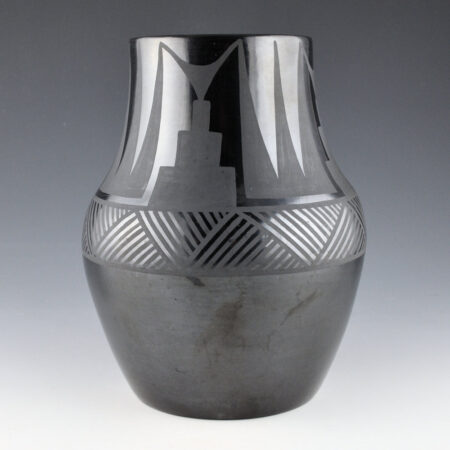 Alternative view of Roybal, Tonita & Juan - 8" Tall Long Neck Jar with Rain and Cloud Designs (1930s)