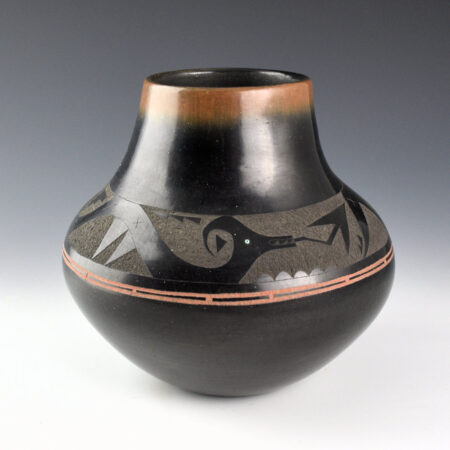 Tafoya, Juan - Black-and-Sienna Jar with Avanyu and Turquoise (1981)