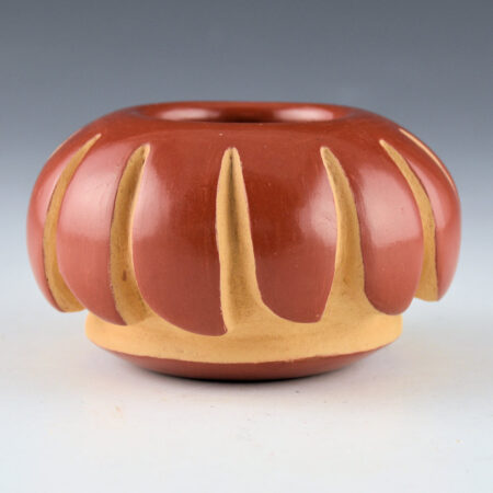 Suazo, Anita - Red Bowl with 12 Carved Feathers (1970s)