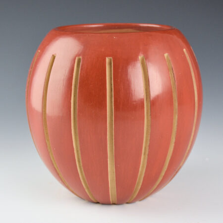 Archuleta, Anna - Red Bowl with 16 Carved Melon Ribs