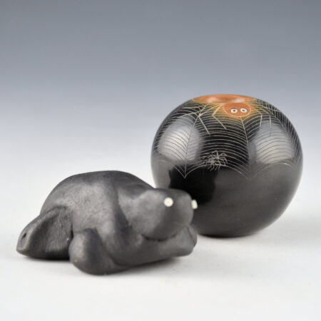 Gonzales, Barbara & Derek Gonzales - Black and Sienna Bowl with Spiders, and Clay Turtle