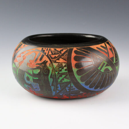 Alternative view of Dalawepi (Ergil Vallo) - Oval Bowl with Katsina Figures (1990s)