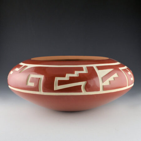 Whitegeese, Daryl - 14" Wide Shoulder Red Jar with Storm Designs