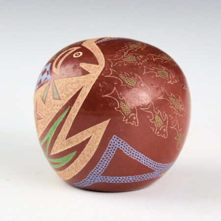 Alternative view of Lonewolf, Greg - "10 Mimbres Fish" Red Seedpot (1980s)