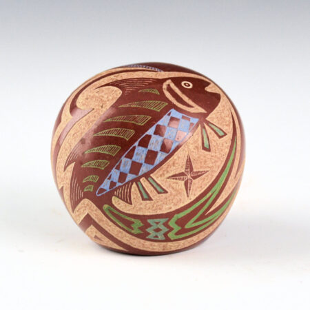 Lonewolf, Greg - "10 Mimbres Fish" Red Seedpot (1980s)