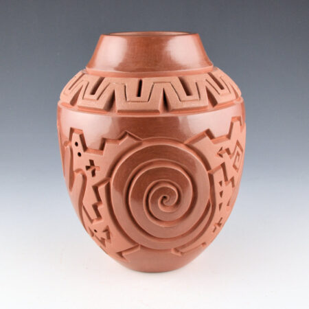 Alternative view of Begay, Jr., Harrison - 7" Tall Brown-Fired Jar with Hands and Circles (2000)