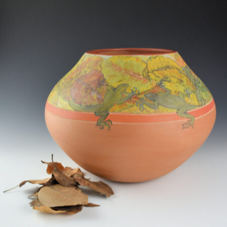 Folwell, Jody - 11" Wide "Lizards in the Aspens" Painted Jar