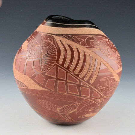 Alternative view of Folwell, Jody - Red and Black Jar with NW Coast Salmon