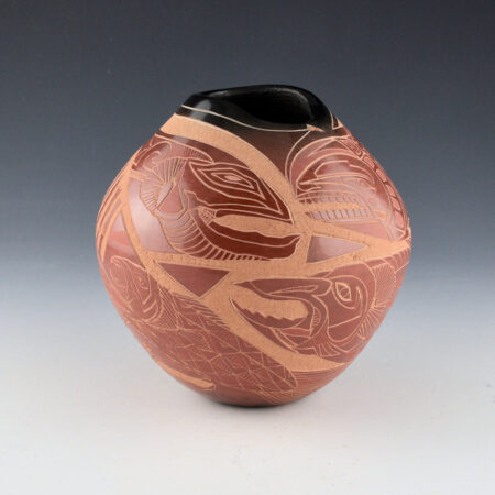 Folwell, Jody - Red and Black Jar with NW Coast Salmon