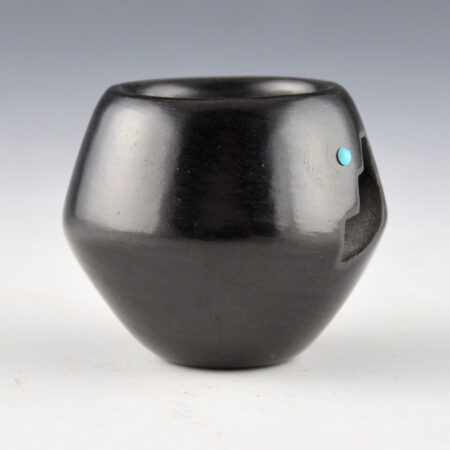 Alternative view of Baca, Joe - Small Jar with Carved Kiva Step Opening and Turquoise (1980s)