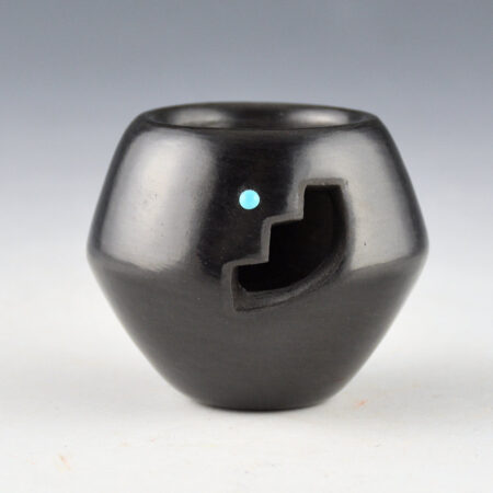 Baca, Joe - Small Jar with Carved Kiva Step Opening and Turquoise (1980s)