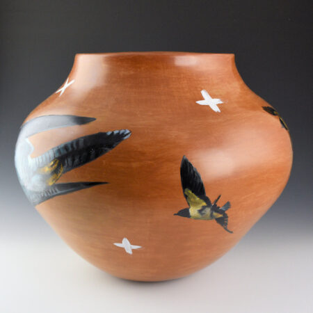 Alternative view of Folwell, Kaa & Derek No-Sun Brown - 14" Wide "Hawk and Hummingbirds" Large Water Jar