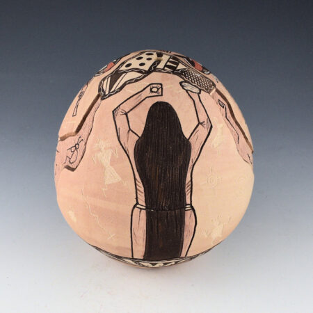 Alternative view of Namoki, Lawrence - "Sipapu Down Under" Seedpot with Kokopelli and Petroglyphs (1990s)