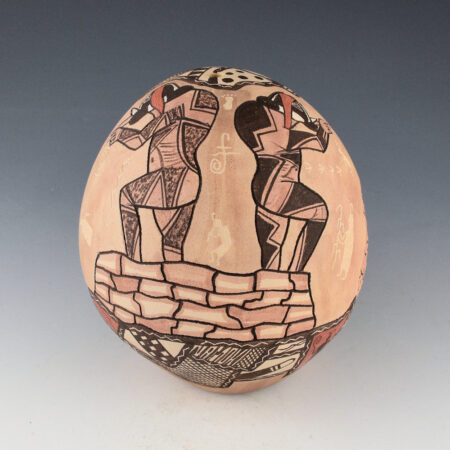 Namoki, Lawrence - "Sipapu Down Under" Seedpot with Kokopelli and Petroglyphs (1990s)
