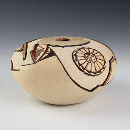 Nampeyo, Loren Hamilton - Seedpot with Pueblo Scene, Corn, and Tewa Sun